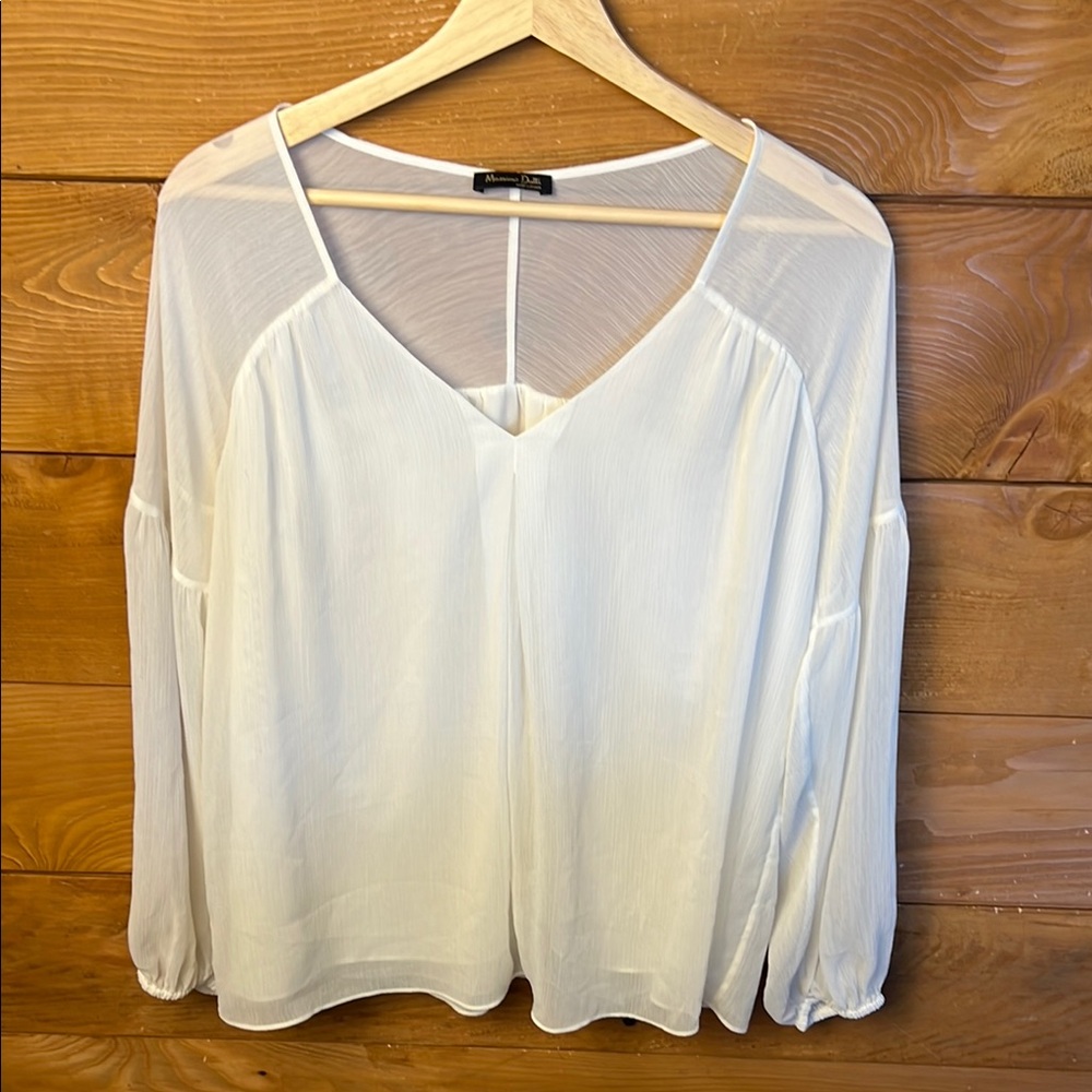 Massimo Dutti Women’s Cream Relaxed Sheer Blouse‎ Long Sleeve Medium Event Party